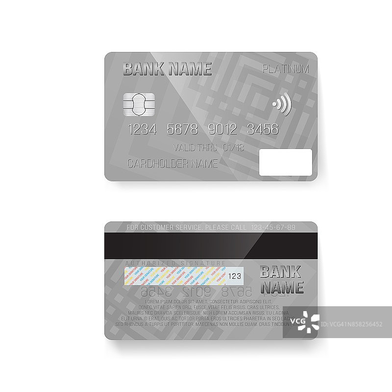 向量的信用卡。逼真的银行卡隔离在白色背景图片素材