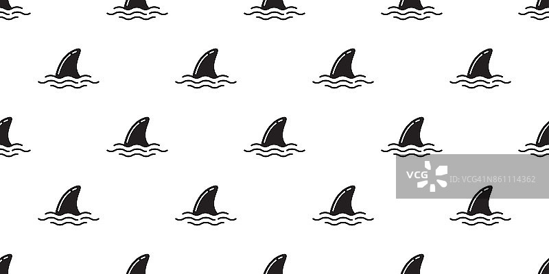 鲨鱼鳍海豚矢量涂鸦无缝图案壁纸背景图片素材