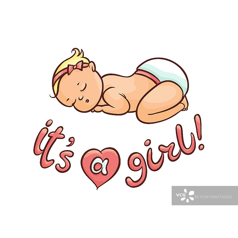 向量平新生儿可爱的女婴在尿布图片素材