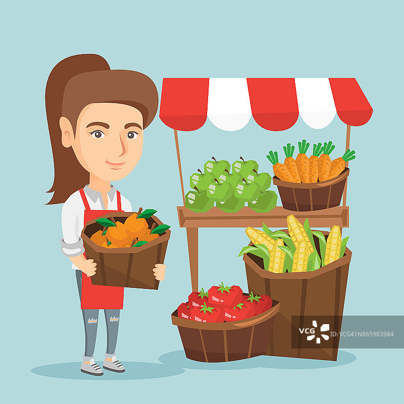卖水果和蔬菜的白种小贩图片素材
