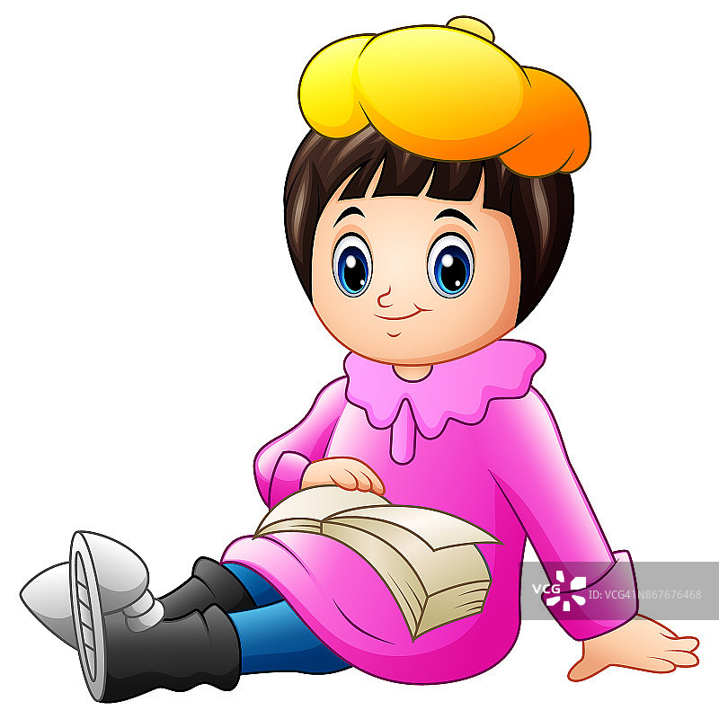 穿着粉红色衣服的可爱小女孩在看书图片素材