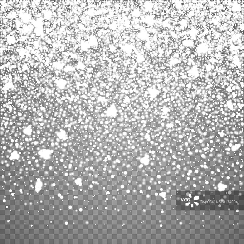 孤立的圣诞节飘落的雪覆盖在透明的背景。雪花风暴层。雪花图案设计。降雪背景纹理。矢量雪插图eps10图片素材