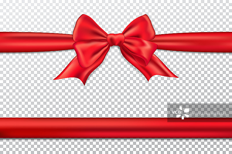 红色的礼品蝴蝶结和丝带。图片素材