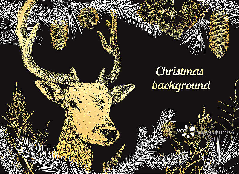 圣诞手绘背景鹿图片素材