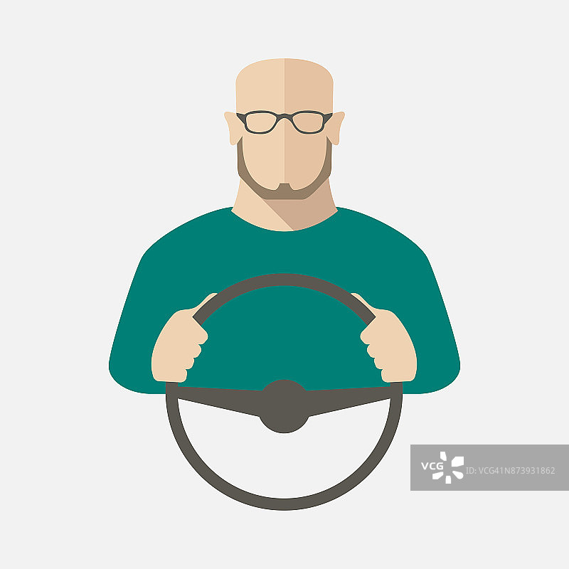 一个穿毛衣戴眼镜的男人正在开车。矢量插图。图片素材