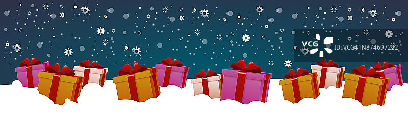 雪景冬假礼品盒装饰设计横旗图片素材