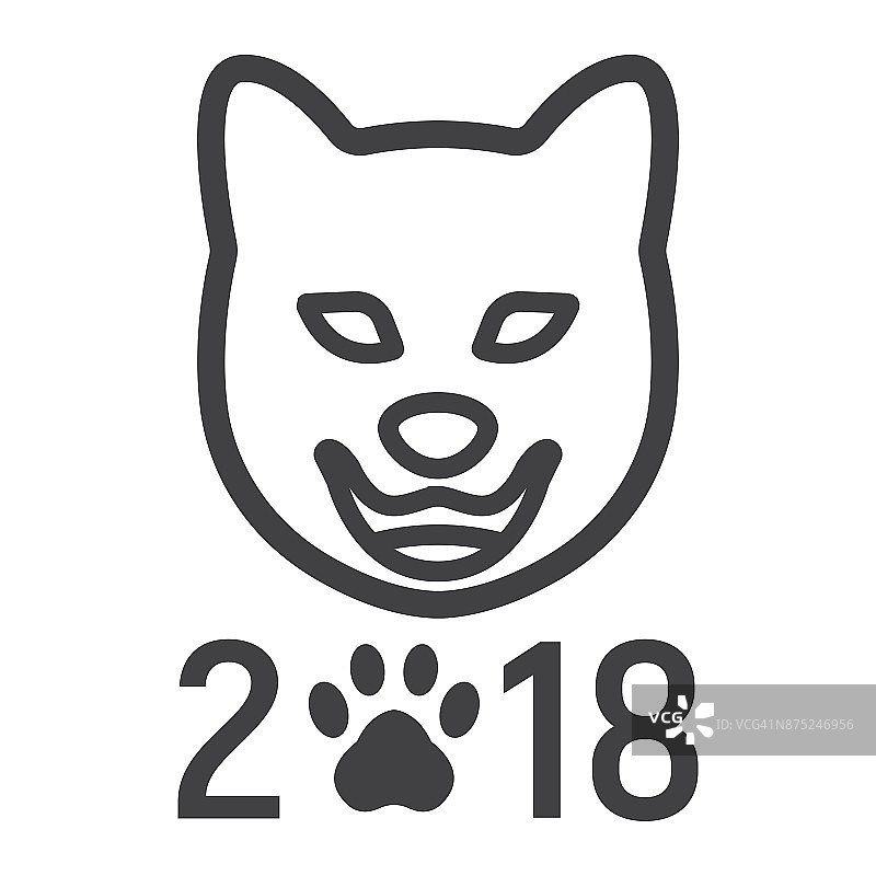 狗，中国十二生肖2018年线图标，新年和圣诞节，圣诞符号矢量图形，白色背景上的线性图案，eps 10。图片素材