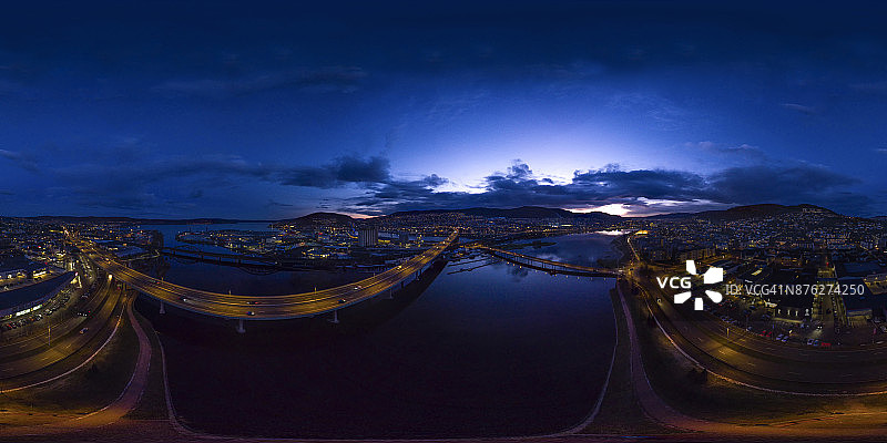 360度空中-挪威Drammen城的日落图片素材