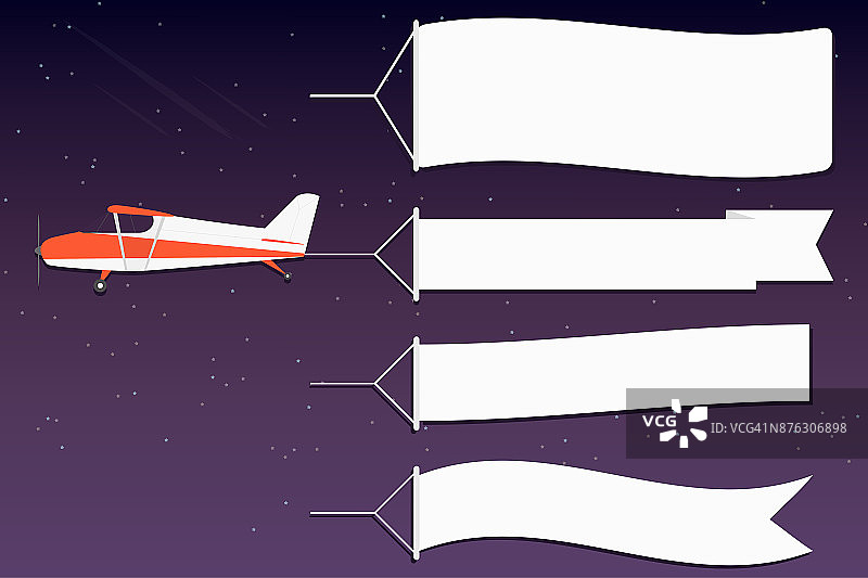 飞广告横幅。飞机与水平横幅在夜间外太空背景图片素材