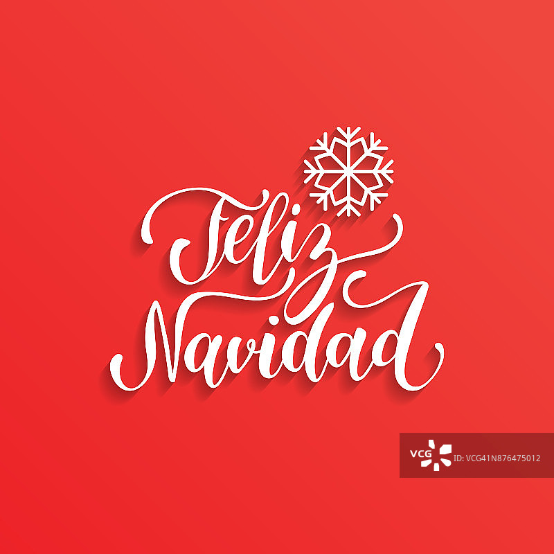 圣诞快乐由西班牙语手写字母和雪花插图翻译而来。图片素材