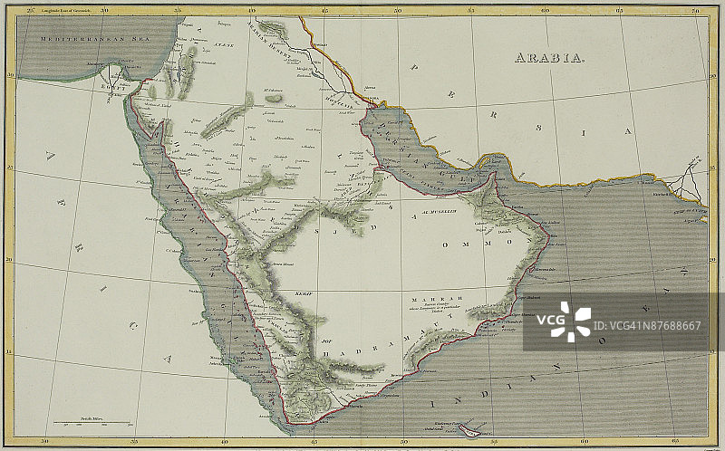 阿拉伯半岛和波斯的古地图图片素材