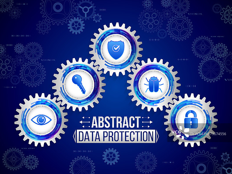 数字技术保护理念。蓝色背景下的全球网络安全。图片素材