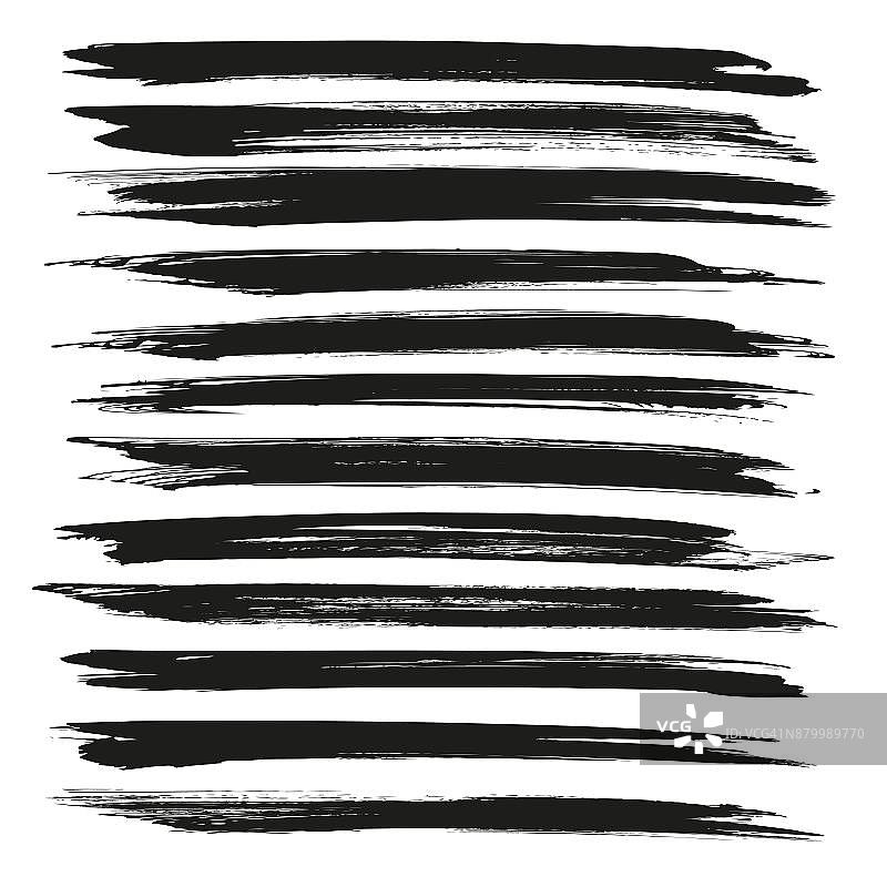 抽象的黑色矢量笔刷长笔画大设置孤立在白色背景上图片素材