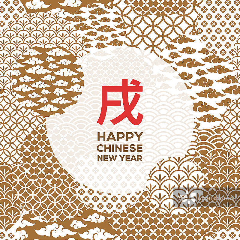 中国新年贺卡与黄金几何装饰形状图片素材