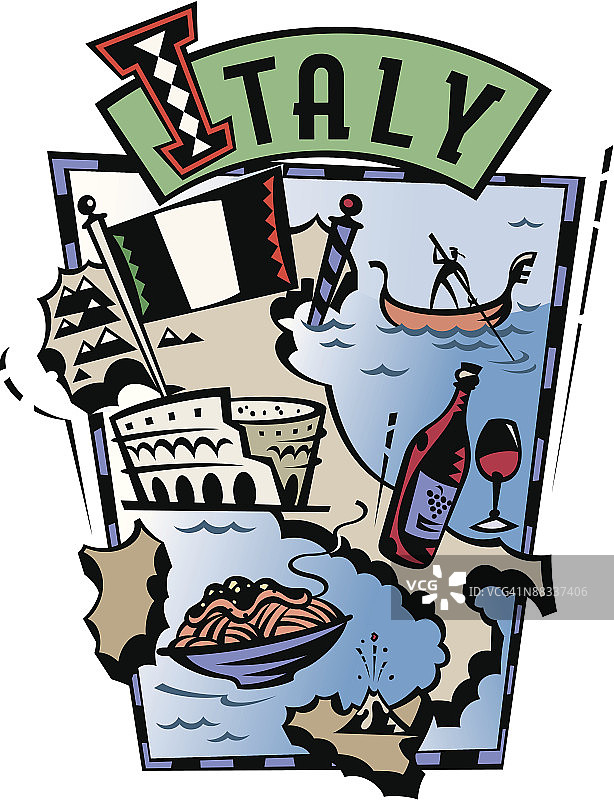 意大利地图，意大利元素分组元素颜色Illustrator Ver. 5图片素材