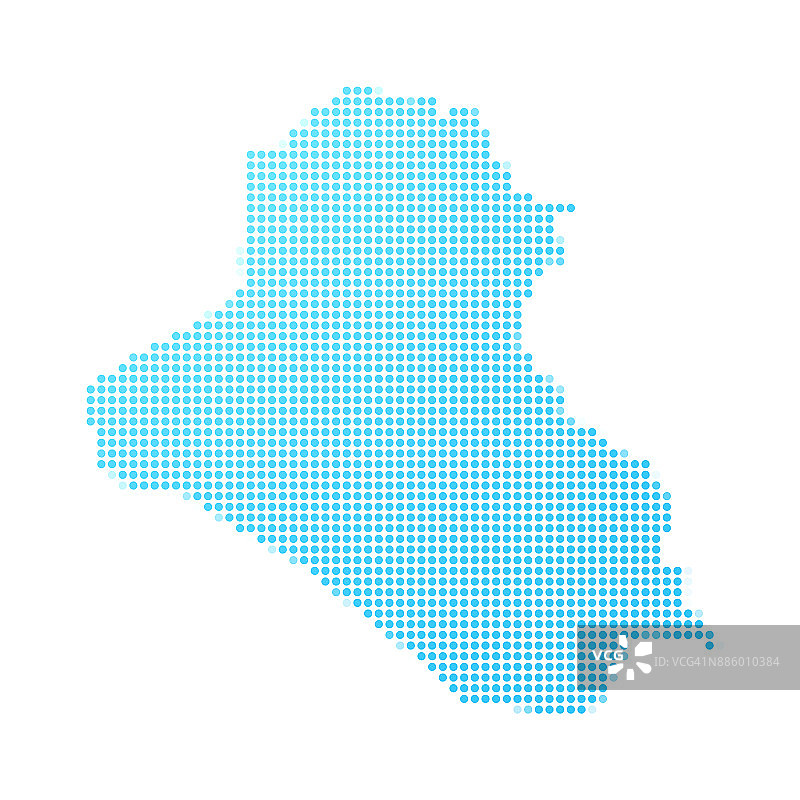 伊拉克地图上的蓝点在白色的背景图片素材