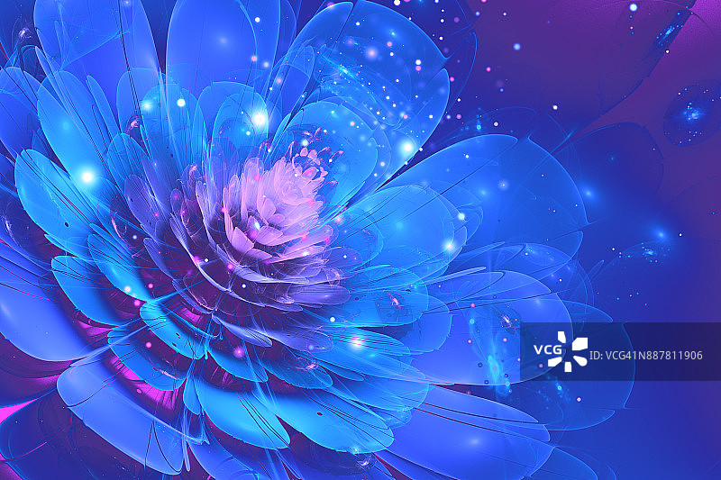 蓝色发光的花抽象背景与紫罗兰粒子图片素材