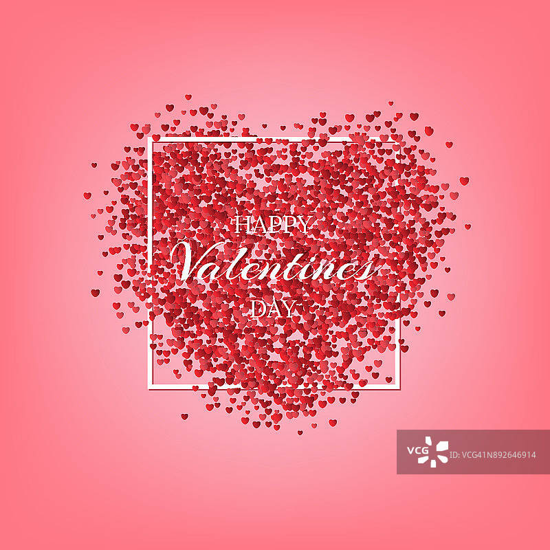 情人节贺卡模板快乐。矢量红心和快乐的情人节文本在粉红色的背景。图片素材