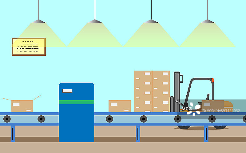 工厂自动包装和运输货物，矢量插图图片素材