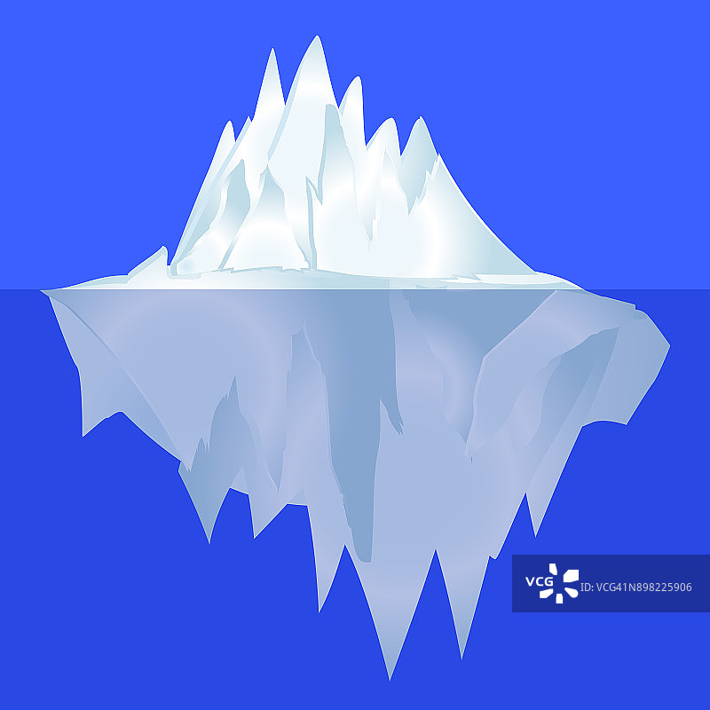 冰山水下图标符号设计。矢量插图孤立在蓝色背景。图片素材