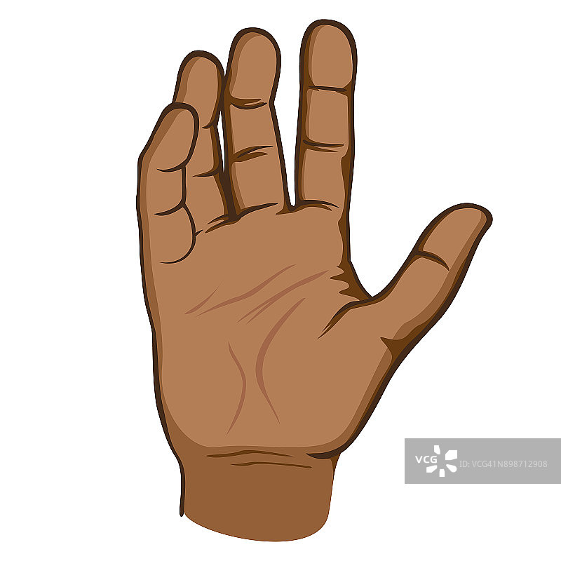 插图代表一个张开的人的手，手掌为样本，非洲血统。理想的机构材料目录图片素材