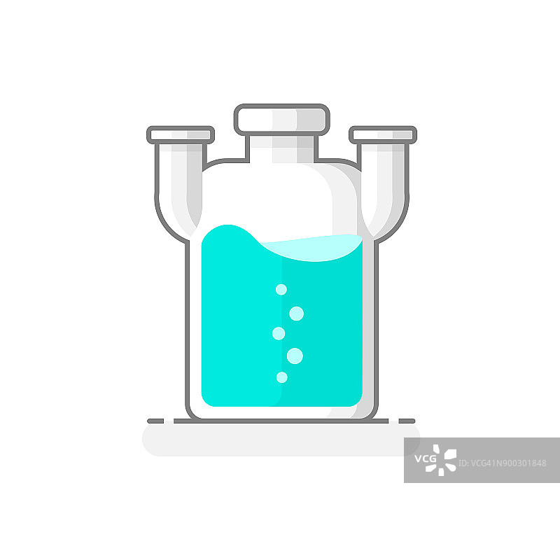 科学狼瓶与化学液体-实验室玻璃器皿图标21。平面设计理念。矢量插图。图片素材