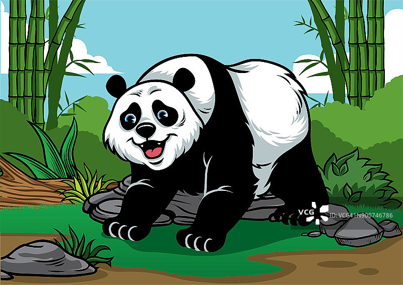 在竹林里的熊猫卡通图片素材