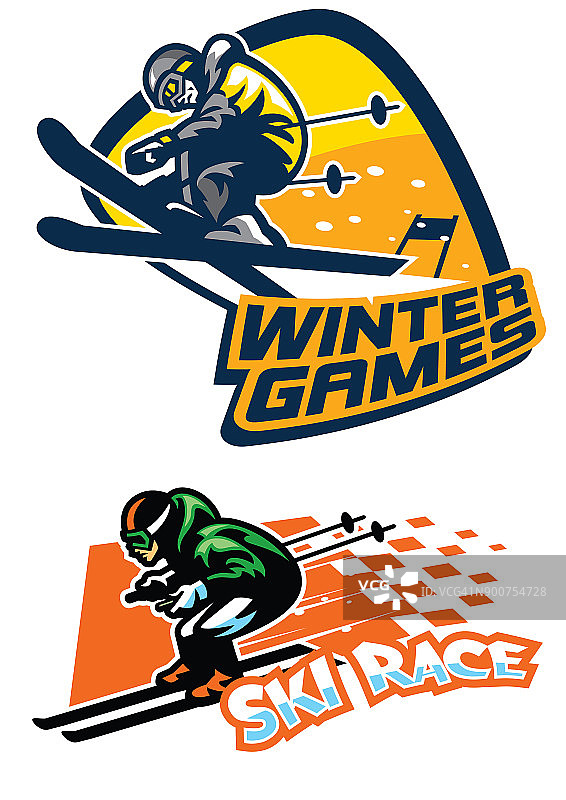 一套滑雪运动徽章图片素材