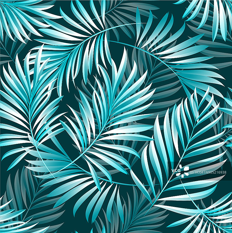 热带棕榈树的图案，丛林的叶子。向量花卉图案。图片素材