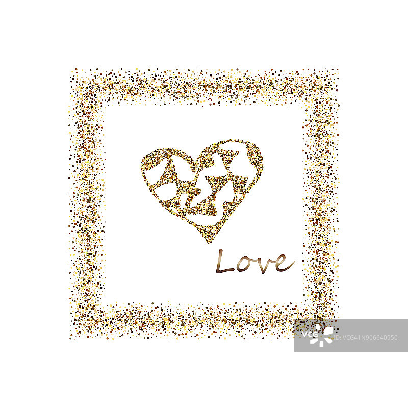 情人节快乐，金色的闪光效果在金框，孤立在白色的背景。可以用于情人节设计吗图片素材