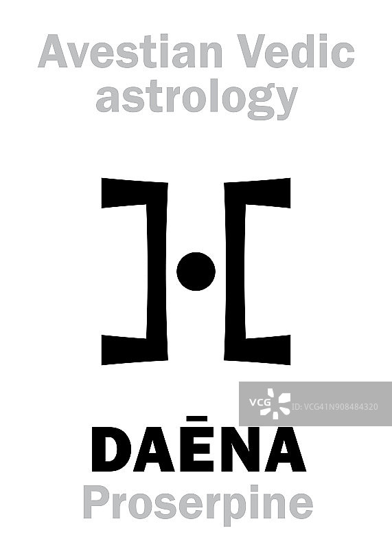 占星字母表:DAĒNA (Proserpine)，阿维斯提吠陀星。象形文字符号(单符号)。图片素材