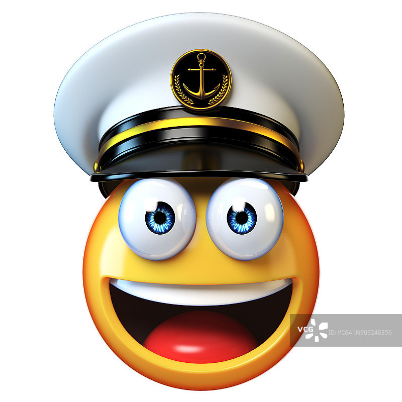 海军陆战队帽表情孤立在白色背景，海军上将表情戴海军帽3d渲染图片素材