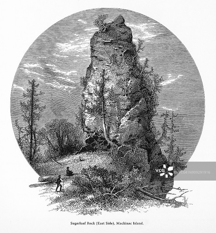 萨格洛夫岩(东区)，美国密歇根州麦基诺岛，美国维多利亚版画，1872年图片素材