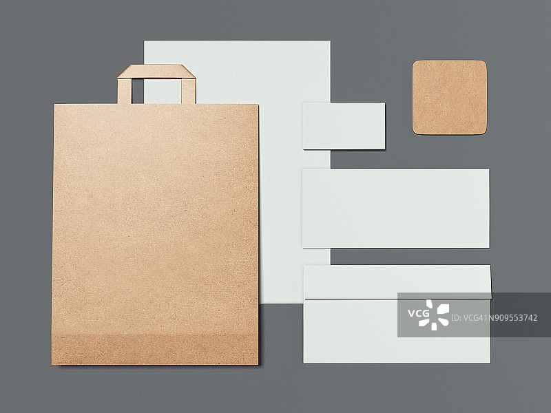 商业模型与纸质购物袋。三维渲染图片素材