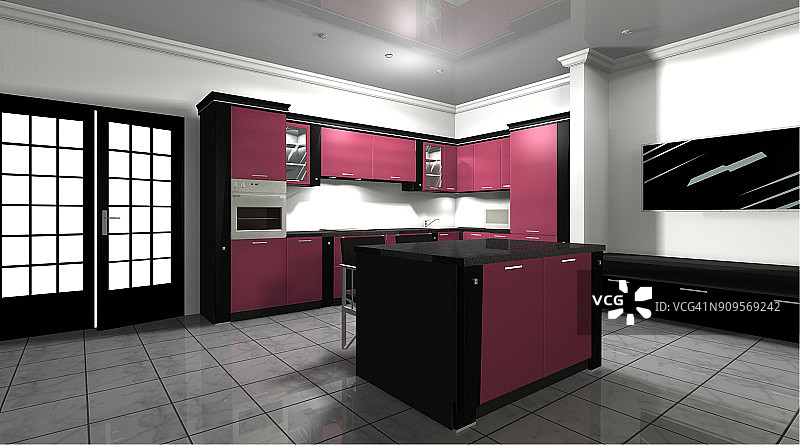 厨房3D渲染室内设计图片素材