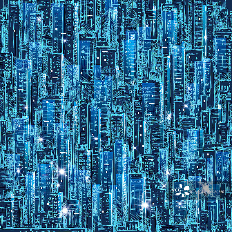 夜晚的城市背景。手绘矢量图图片素材