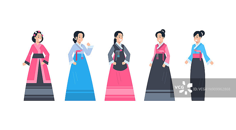 韩国传统服饰套装的妇女穿着古代韩国服装孤立的亚洲服装概念图片素材