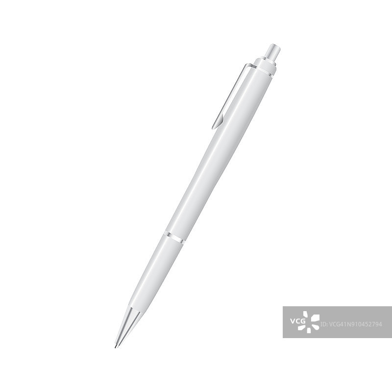 白色钢笔孤立在白色，矢量插图。图片素材