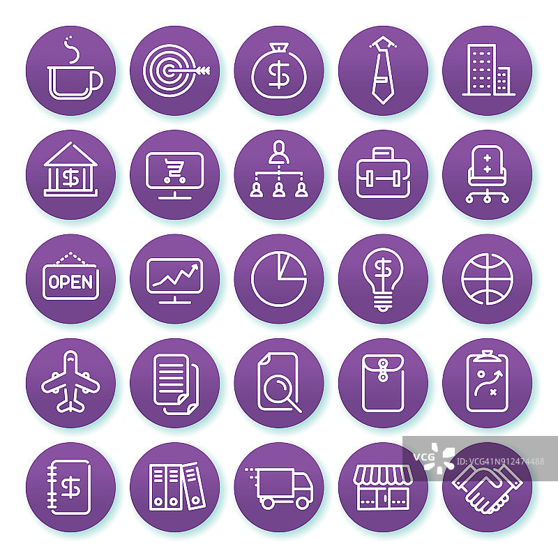 商业极简线条图标设置在圆形紫色背景设置1图片素材