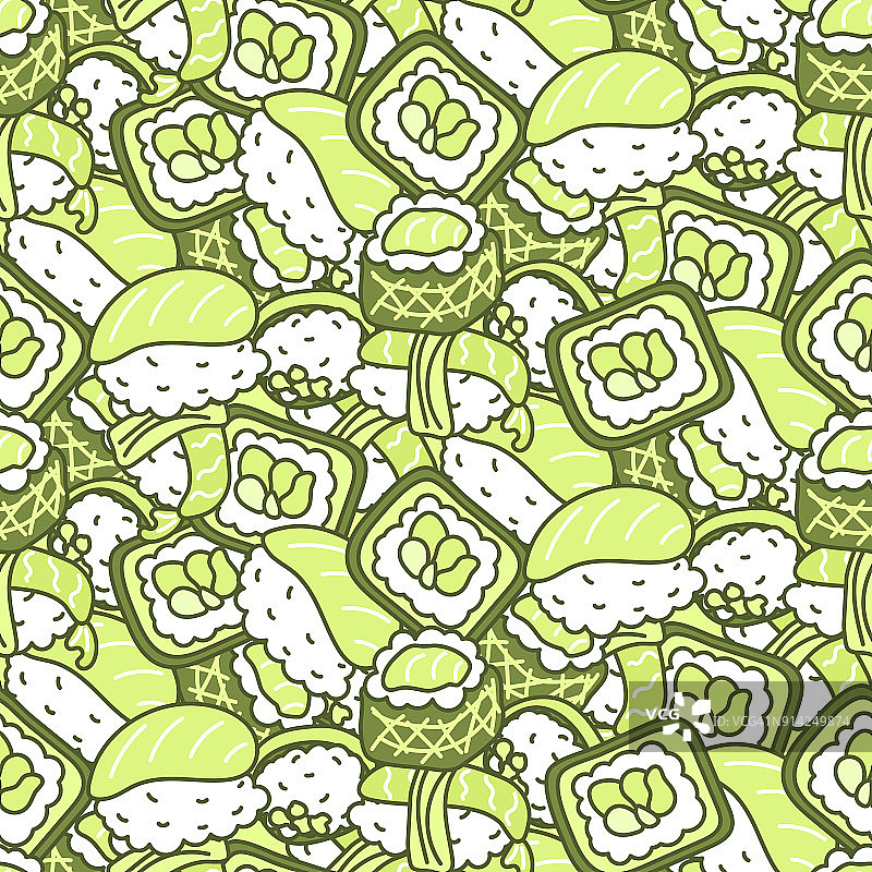 寿司饭绿色集矢量无缝图案图片素材