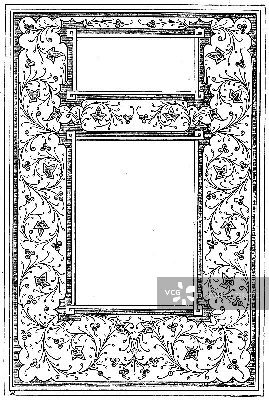 维多利亚黑白照明页框风格1月15日与空文本框;19世纪华丽的书页装饰1866年图片素材