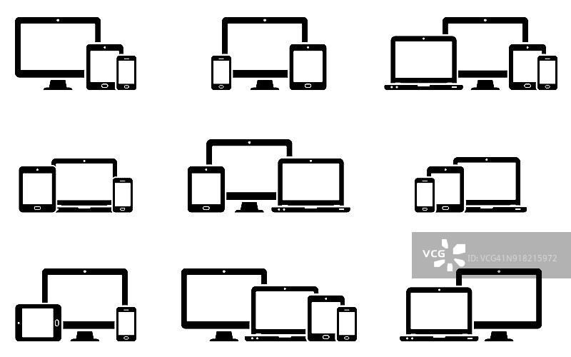 响应式网页设计图标的电脑显示器，智能手机，平板电脑和笔记本电脑图片素材