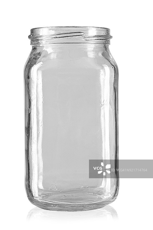 用于保护的空玻璃罐，隔离在白色背景上。图片素材