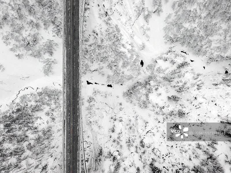 空中冬季景观和阿拉斯加的飓风峡谷桥图片素材