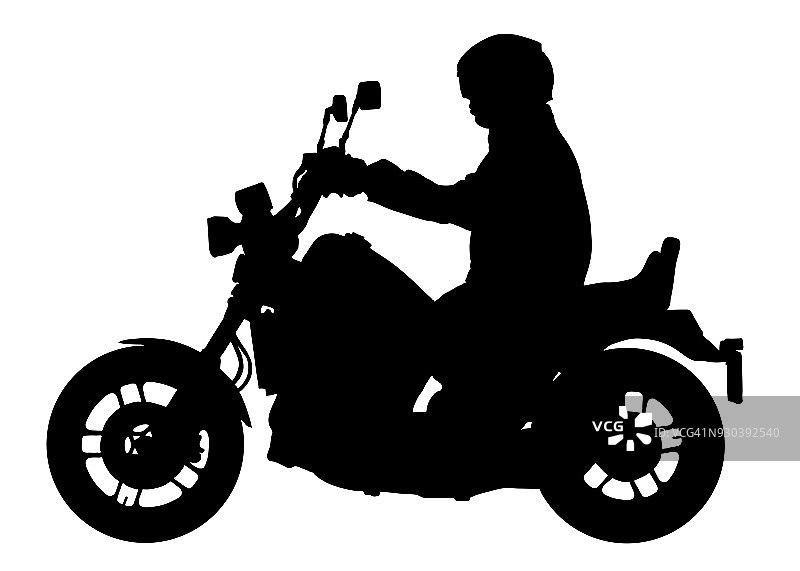 摩托车手驾驶摩托车矢量剪影，摩托车手插图图片素材