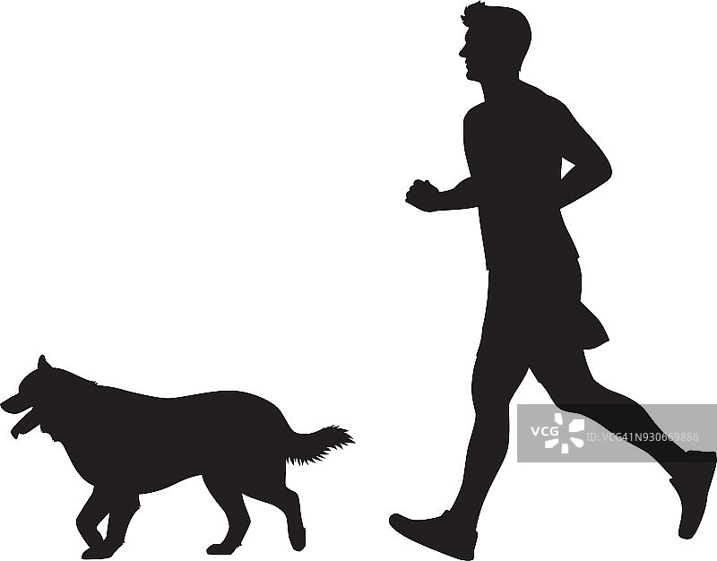 男人慢跑和狗剪影图片素材