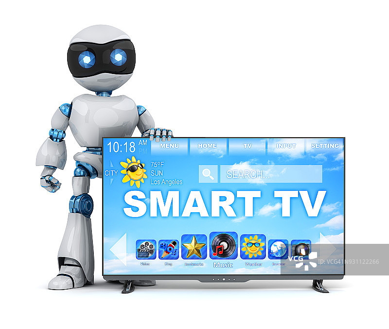 机器人和现代智能电视图片素材