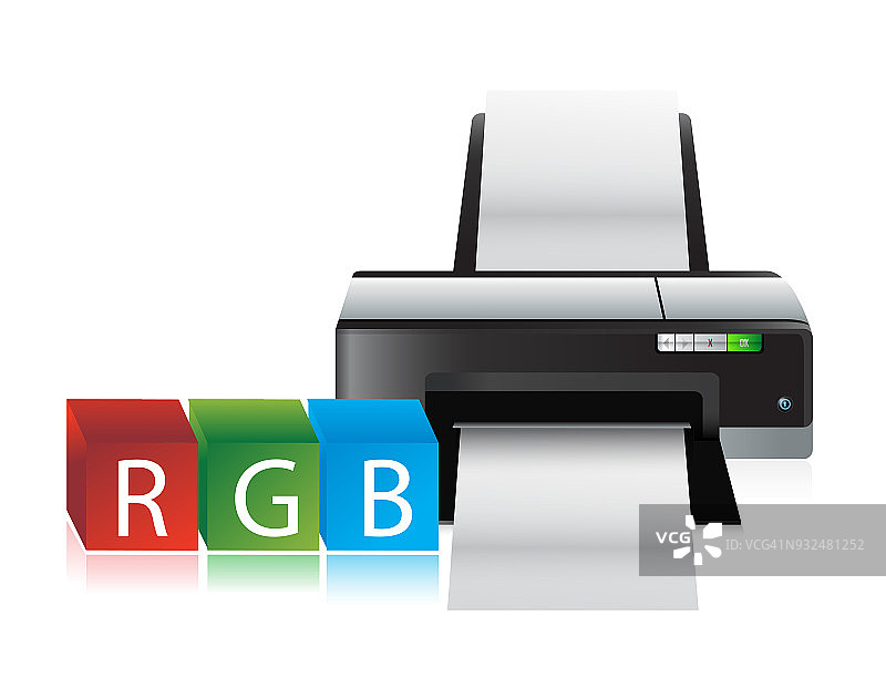 打印机RGB彩色立方体插图设计的白色背景图片素材