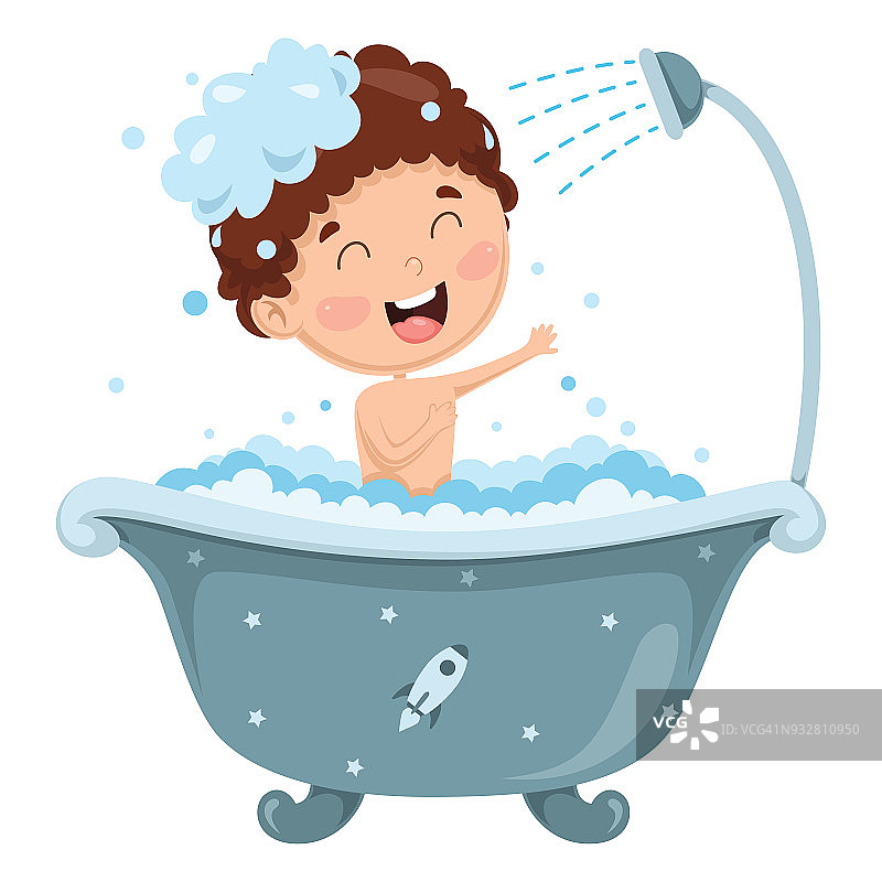 矢量插图的孩子洗澡图片素材