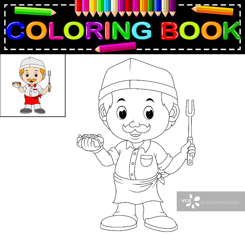 可爱有趣的厨师着色书图片素材